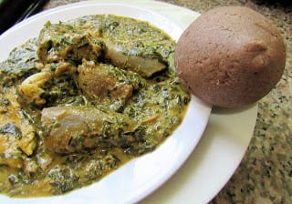 Groundnut soup with afang leaves and wheat fufu for diabetics in Nigeria
